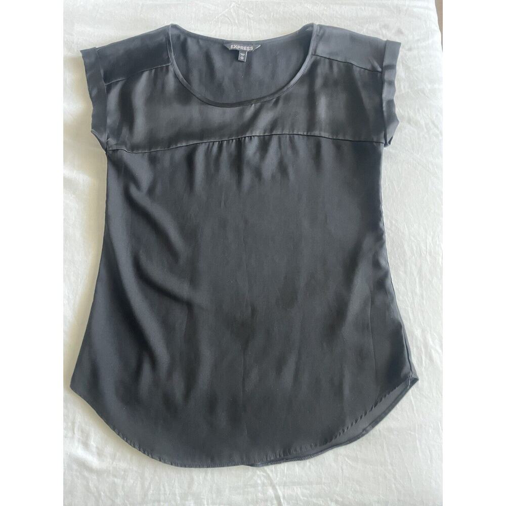 Express Women's Blouse Shirt Top Size XSmall Black Silky - Picture 6 of 6